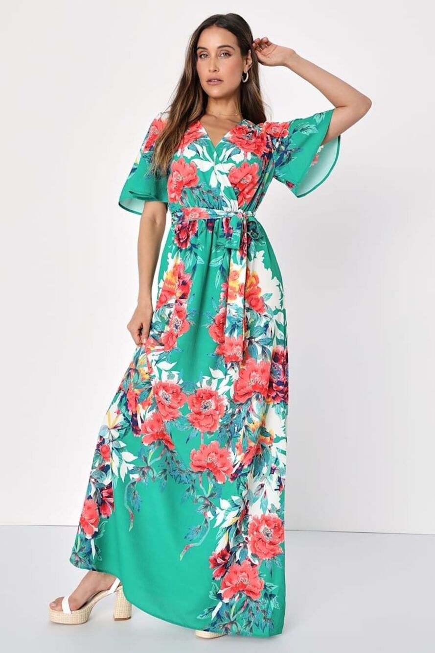 Lulus Still In Paradise Green Floral Print Maxi Dress Size Small - Picture 2 of 10